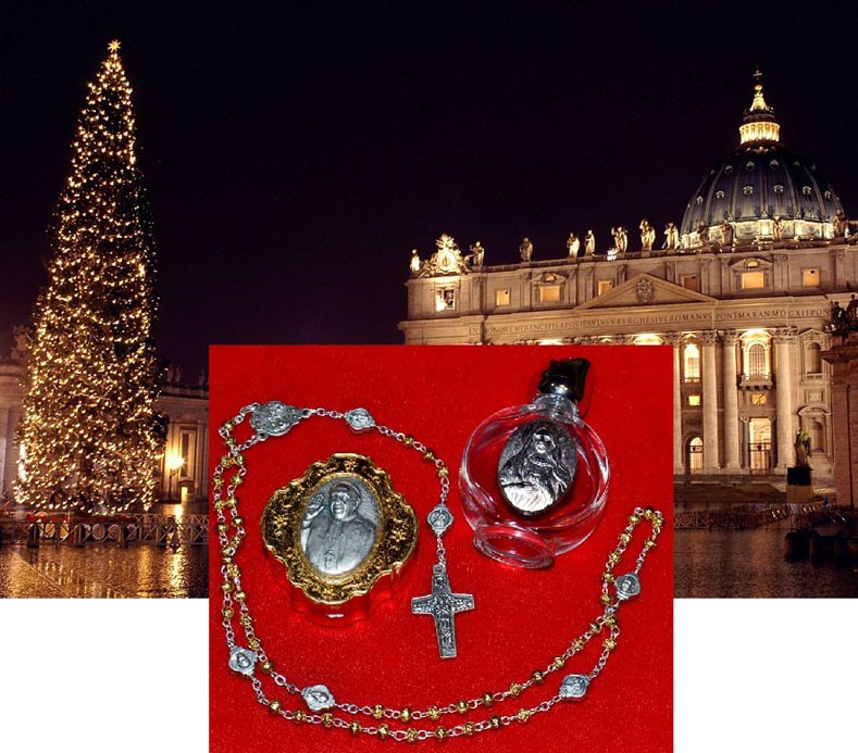 Rare Christmas Day POPE LEO Blessed ROSARY & Brass BOX Holy Vatican WATER, COA