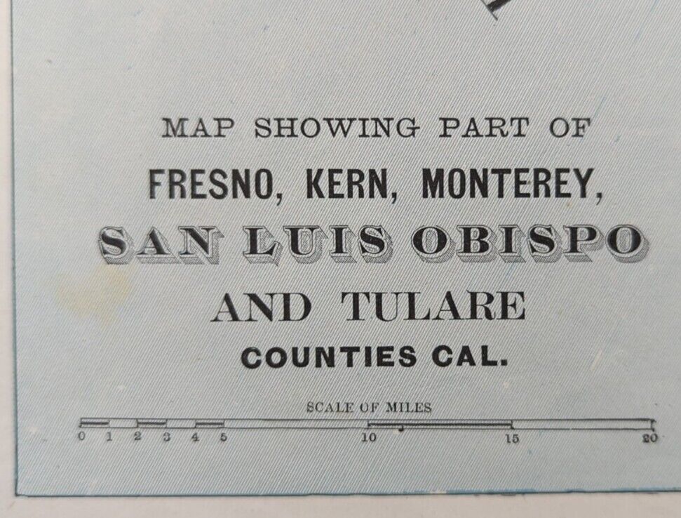 1893 FRESNO KERN SAN LUIS OBISPO COUNTIES CALIFORNIA Map ~ Old Antique Original 