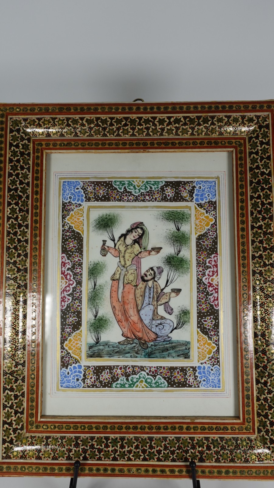 Vintage Persian Couple with Mosaic Frame RARE 10