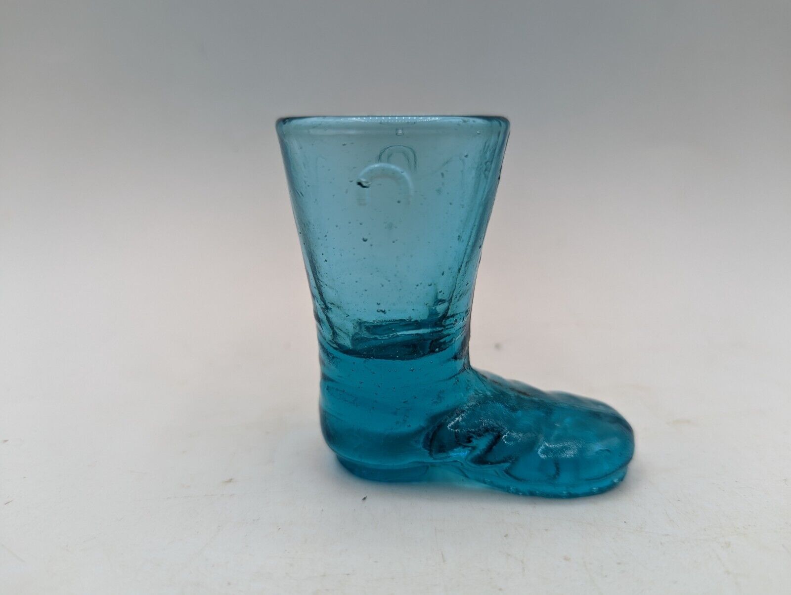 Light Blue Glass Western Boot Toothpick Holder Shot Glass Vintage