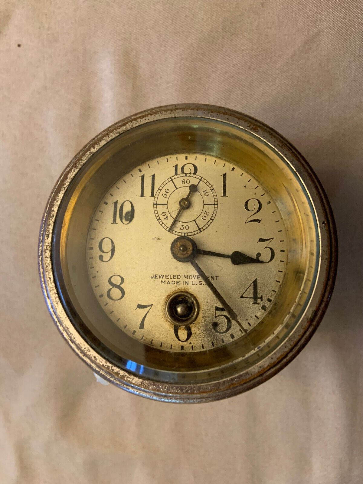 Antique or Edwardian Auto Dashboard Clock w/ Rare Detachable Angle Mount, Brass