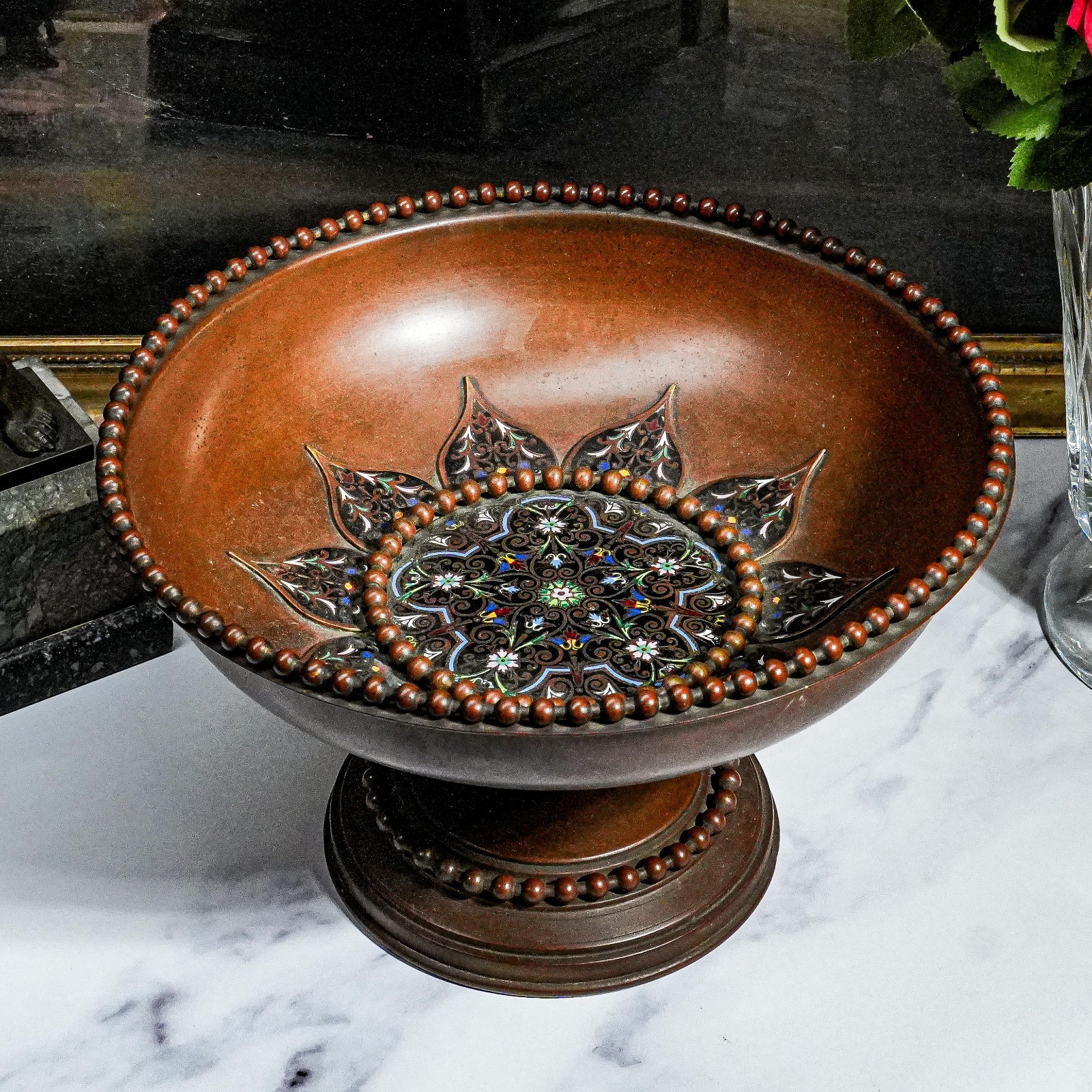 Beautiful Antique Bronze Hand Painted Enamel Grand Tour Table Tazza Beautiful Antique Bronze Hand Painted Enamel Grand Tour Table Tazza