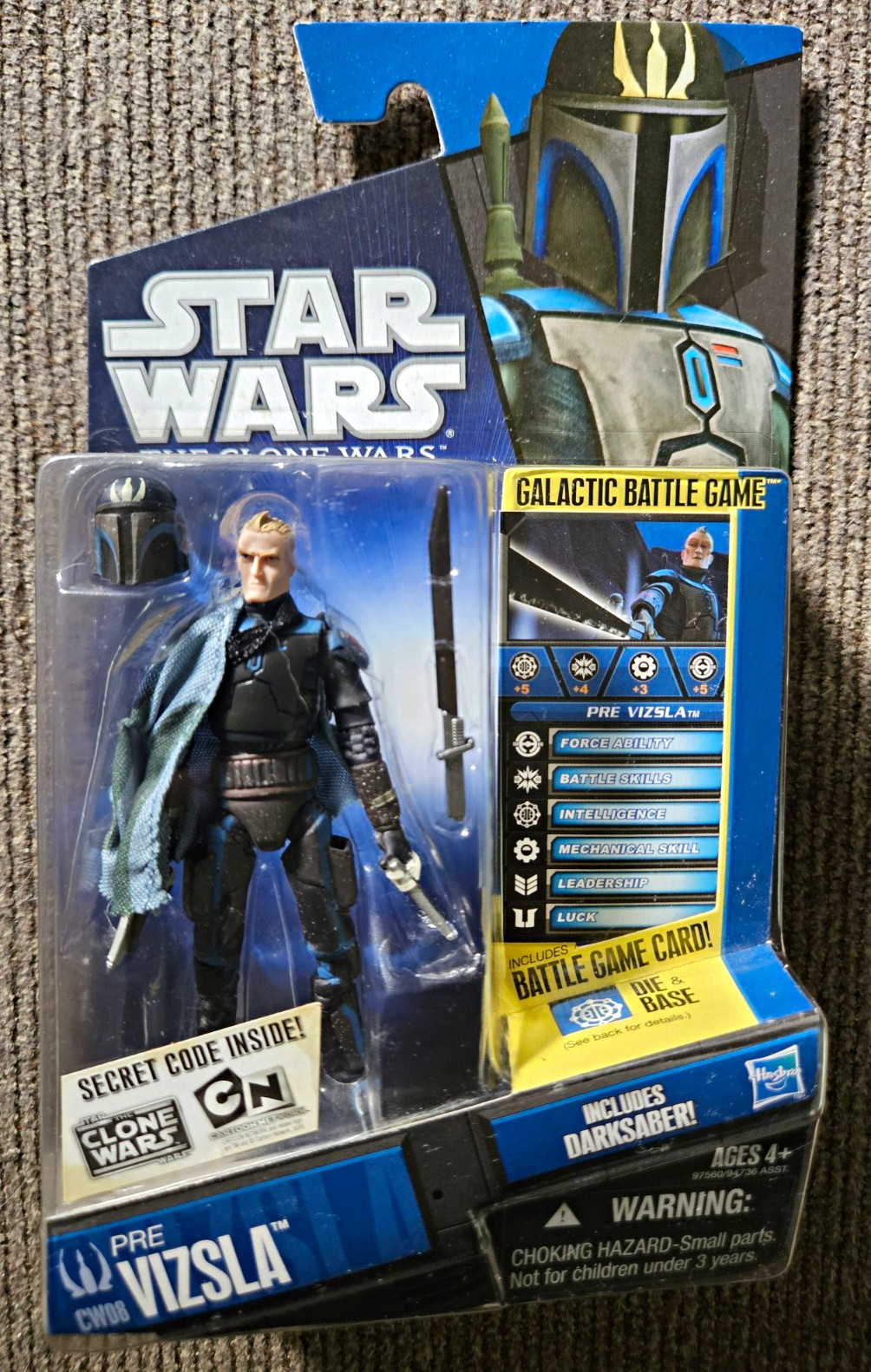 HASBRO STAR WARS CLONE WARS PRE VIZSLA ACTION FIGURE DARKSABER CARD 2010