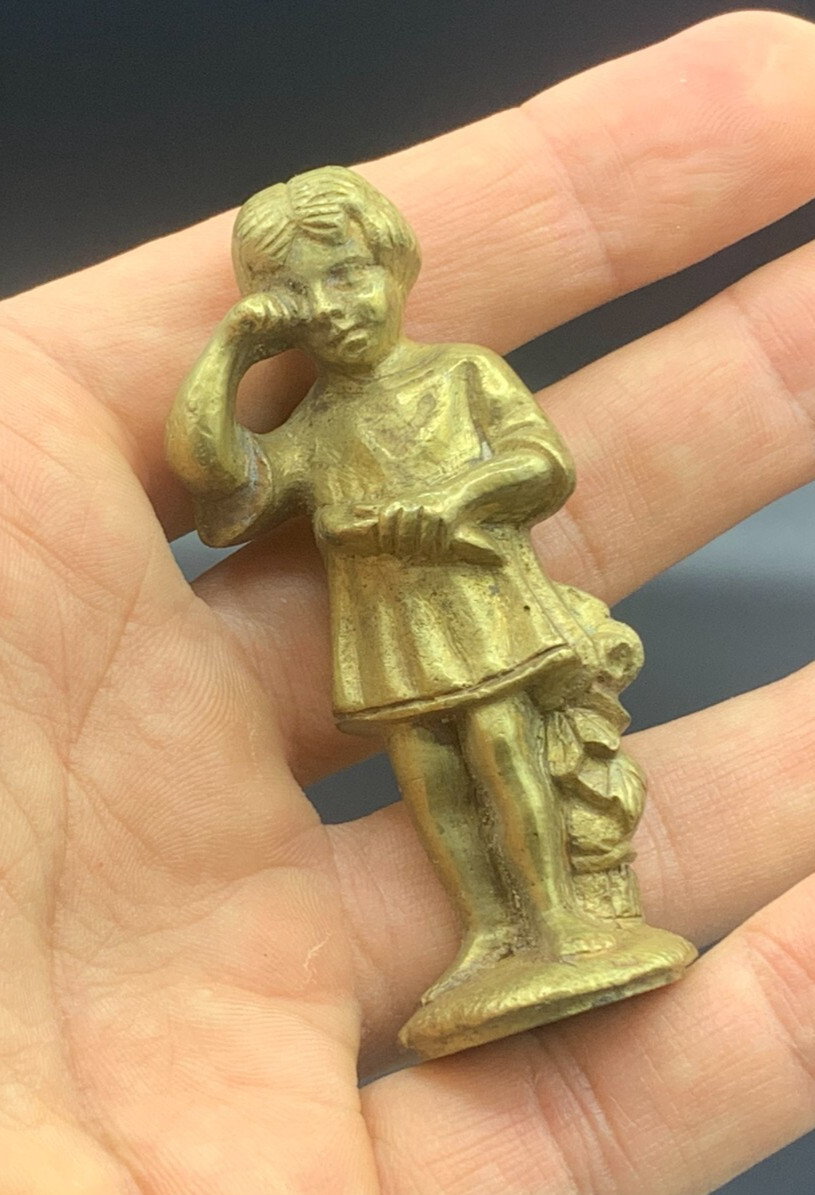 French Scholar Boy Gold Plated Metal Miniature Wax Seal Stamp Signet Car Mascot