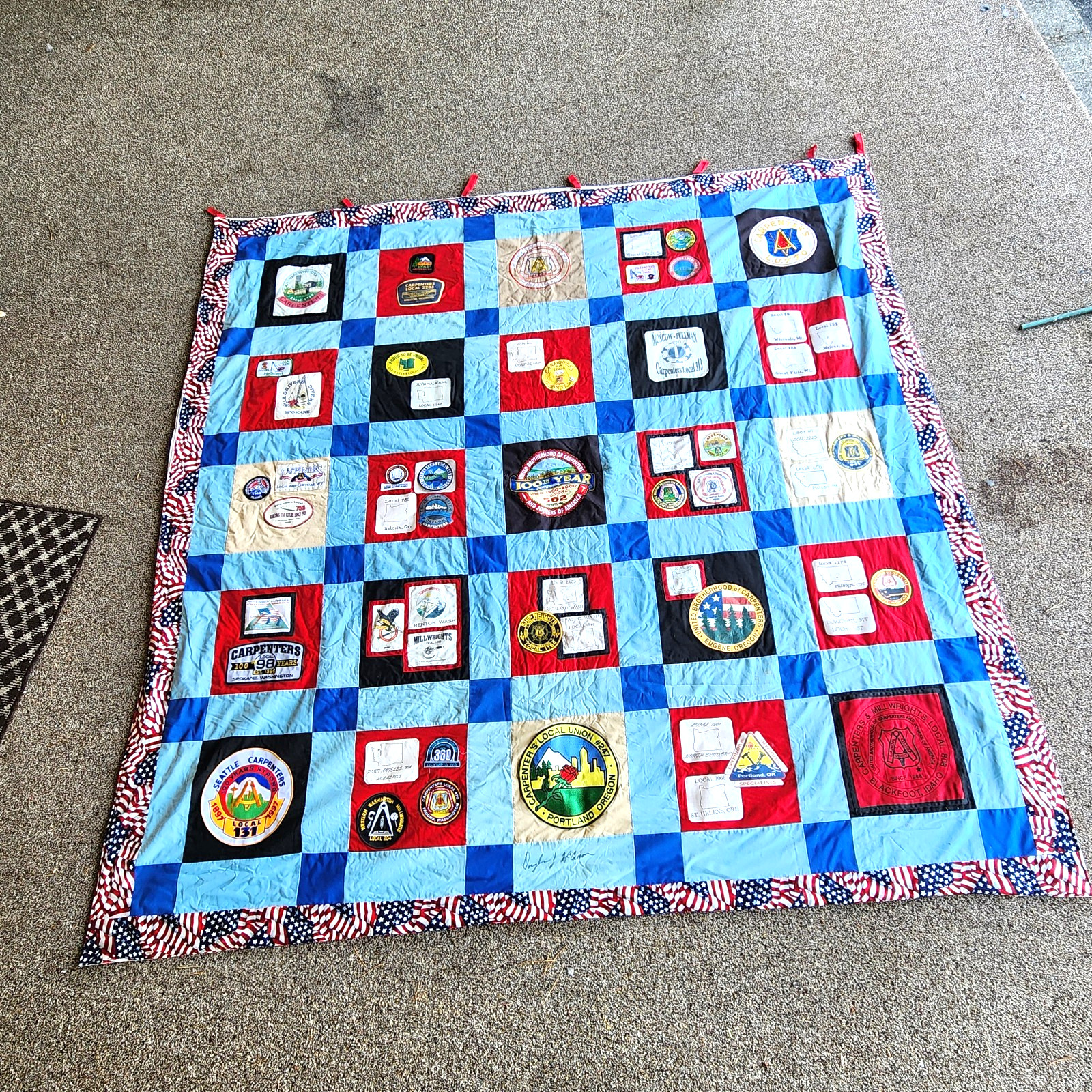 Carpenters Union Patch Memory Quilt 88x88 PNW Labor History Wall Hanging