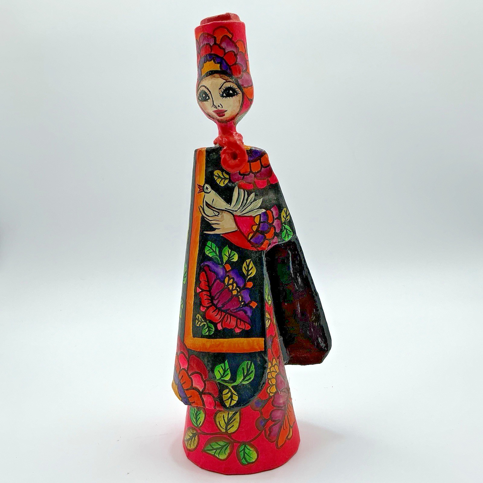 VTG Abelardo Ruiz Mexican Folk Art Papier Mache Lady Figurine Candle Holder