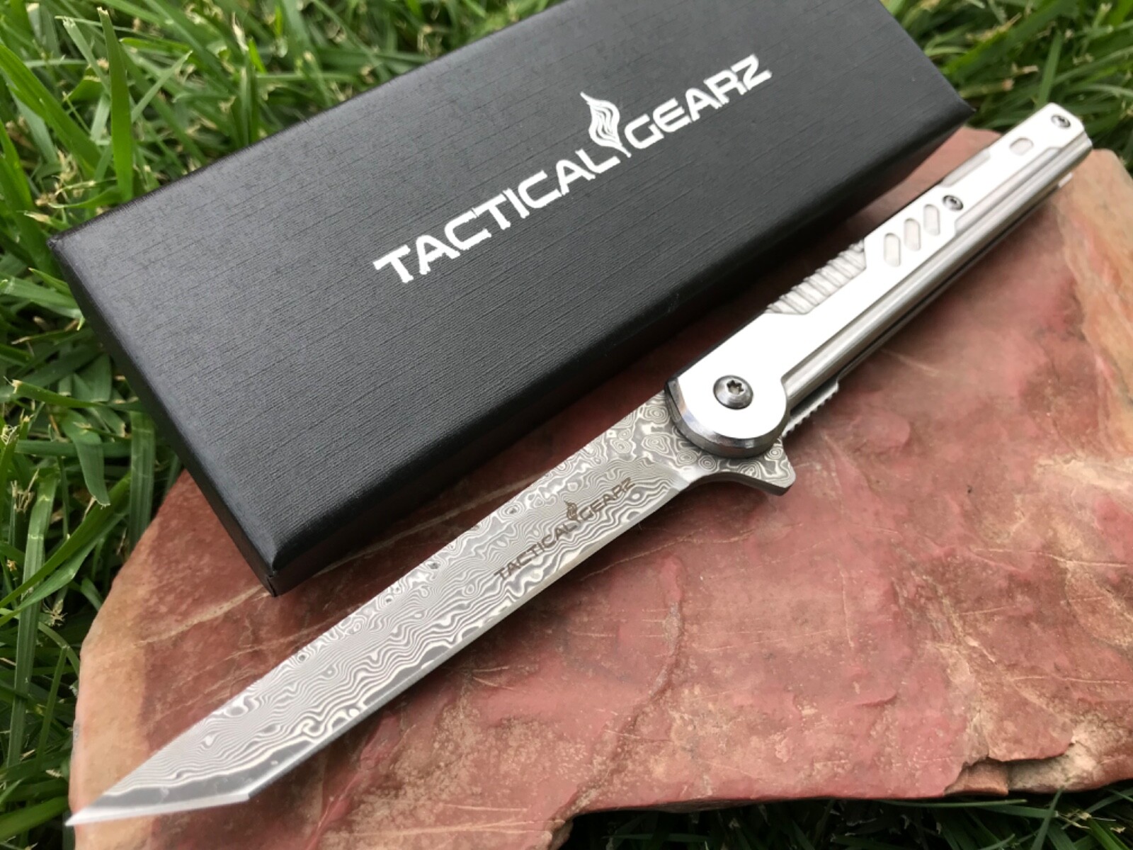 Damascus Steel EDC Pocket Knife Stainless Steel Handle Ball Bearing Pivot