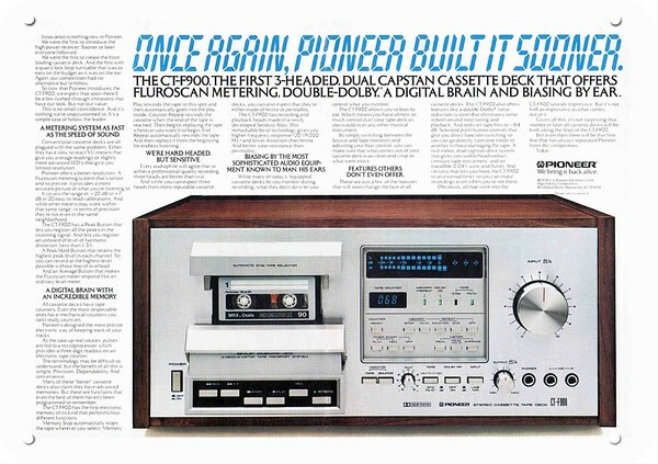 1978 PIONEER CT-F900 Stereo Cassette Deck 8-Track DECORATIVE REPLICA METAL SIGN