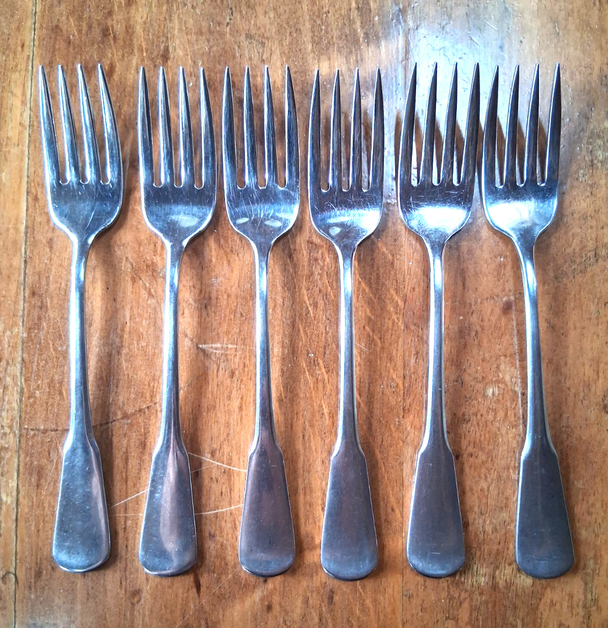 6 Oneida SSS COLONIAL BOSTON Stainless SALAD FORKS 6 3/4\