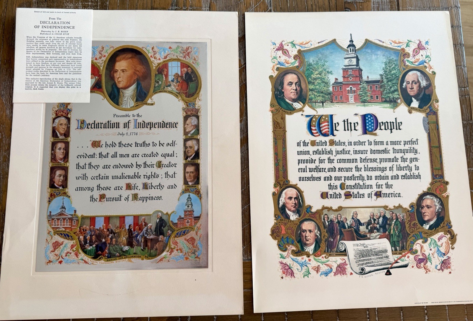 Vintage J.R. Rosen Declaration of Independence & Constitution 11.5\