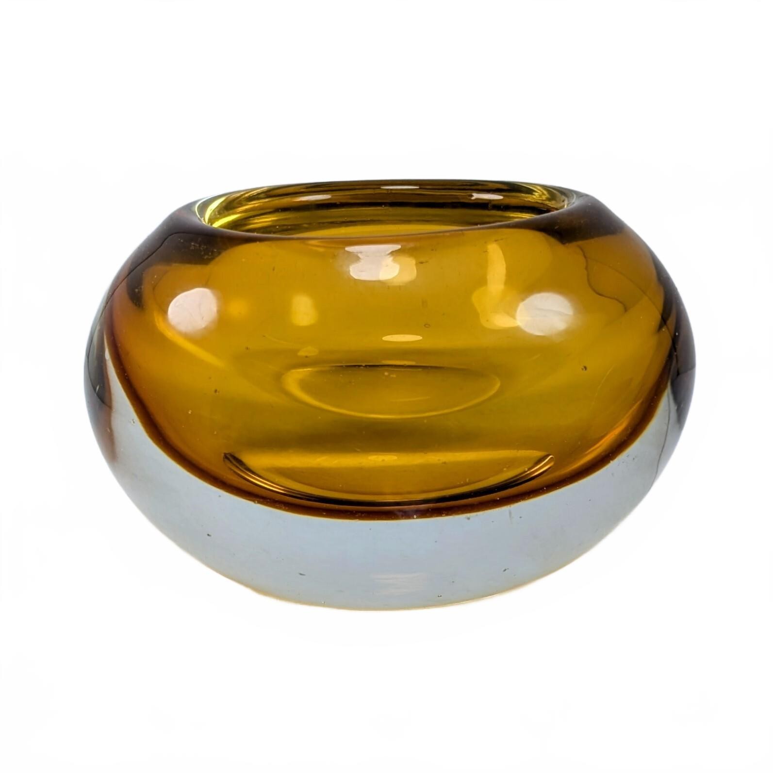 Murano Sommerso Amber & Clear Heavy Bowl - UV Glow