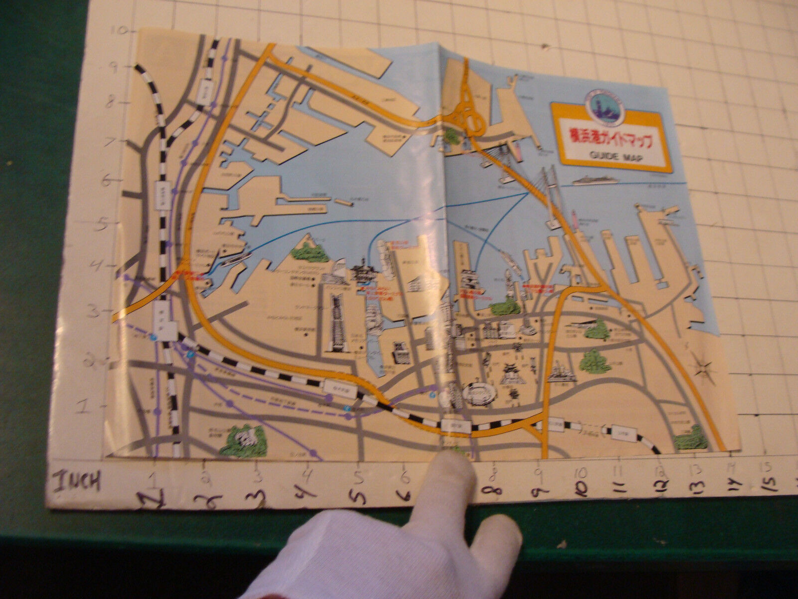 vintage travel paper: guide map of PORT OF YOKOHAMA 
