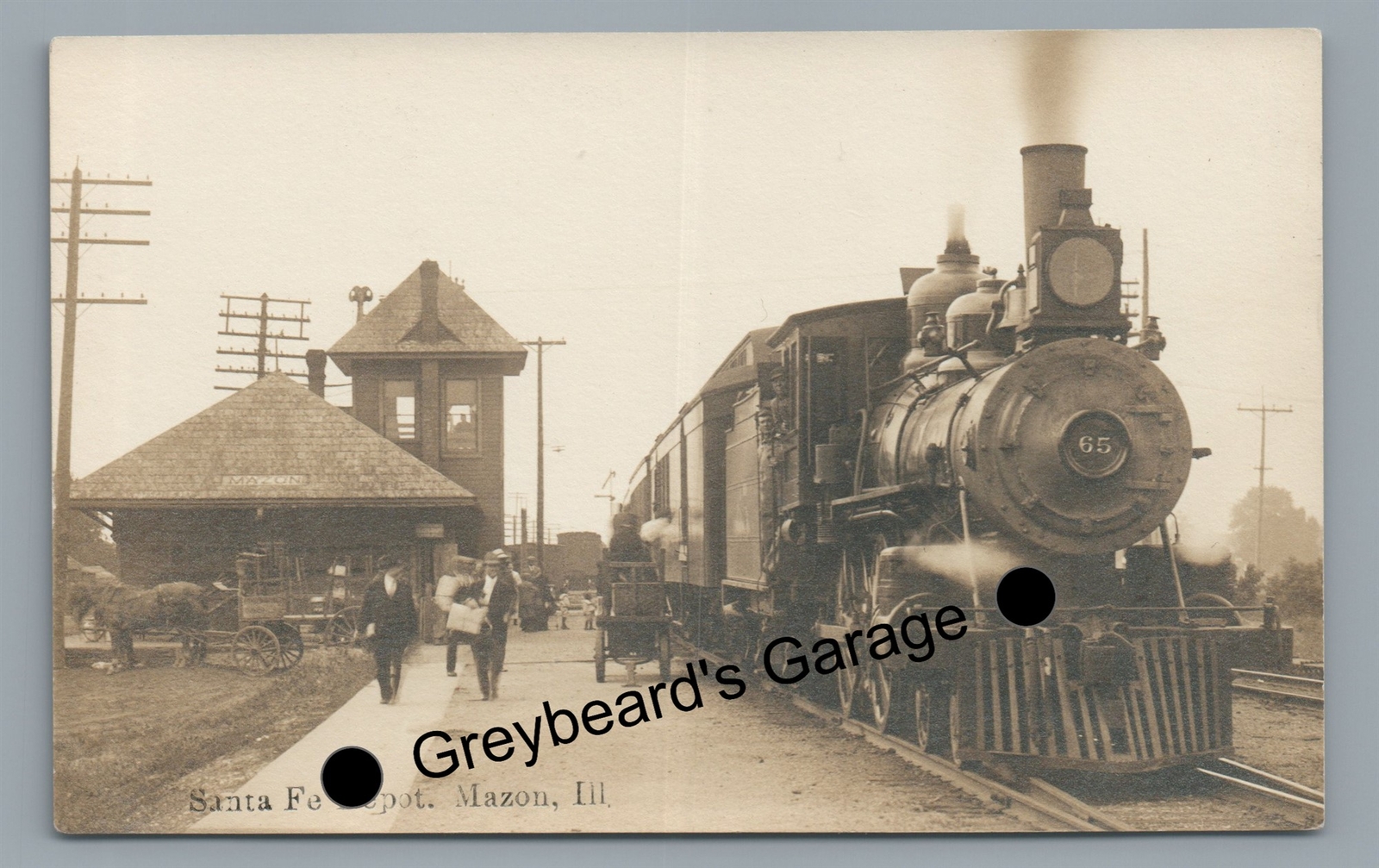 RPPC ATSF Santa Fe Railroad Train Station Depot MAZON IL Real Photo Postcard