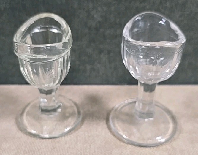 Vintage Clear Glass Eye Wash Cups, Pair, 2.25 Inches, Optical Collectible