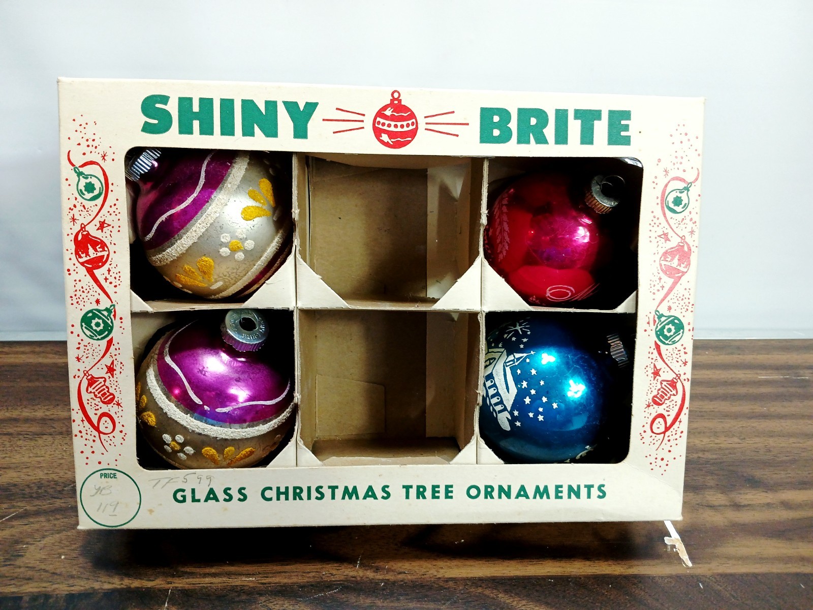 Vtg 50's Shiny Brite Ornaments in Shiny Brite Box - PLEASE see photos / descript