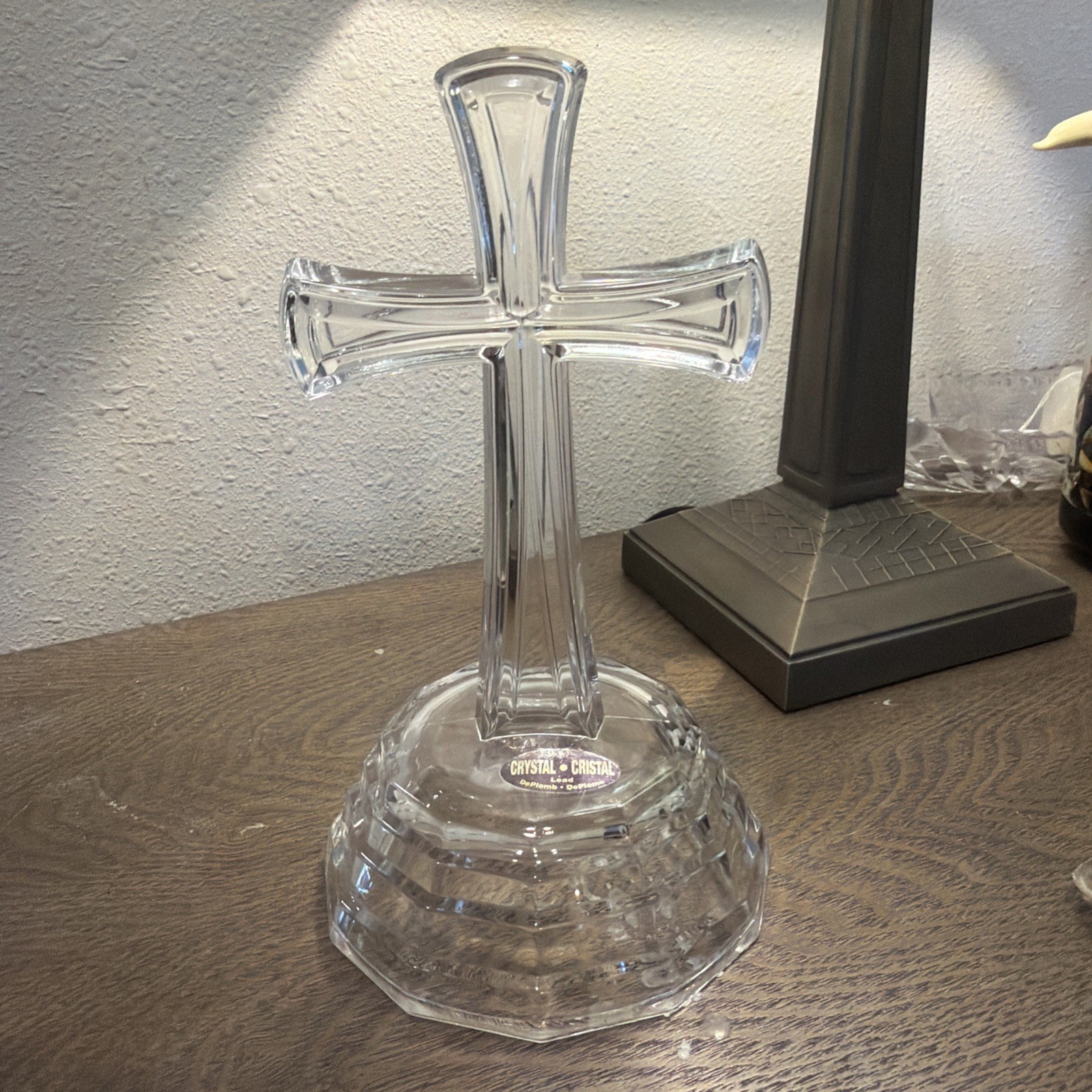 Vintage Deplomb Lead Crystal Christian Cross Table Top 7 Inch Clear Made in USA