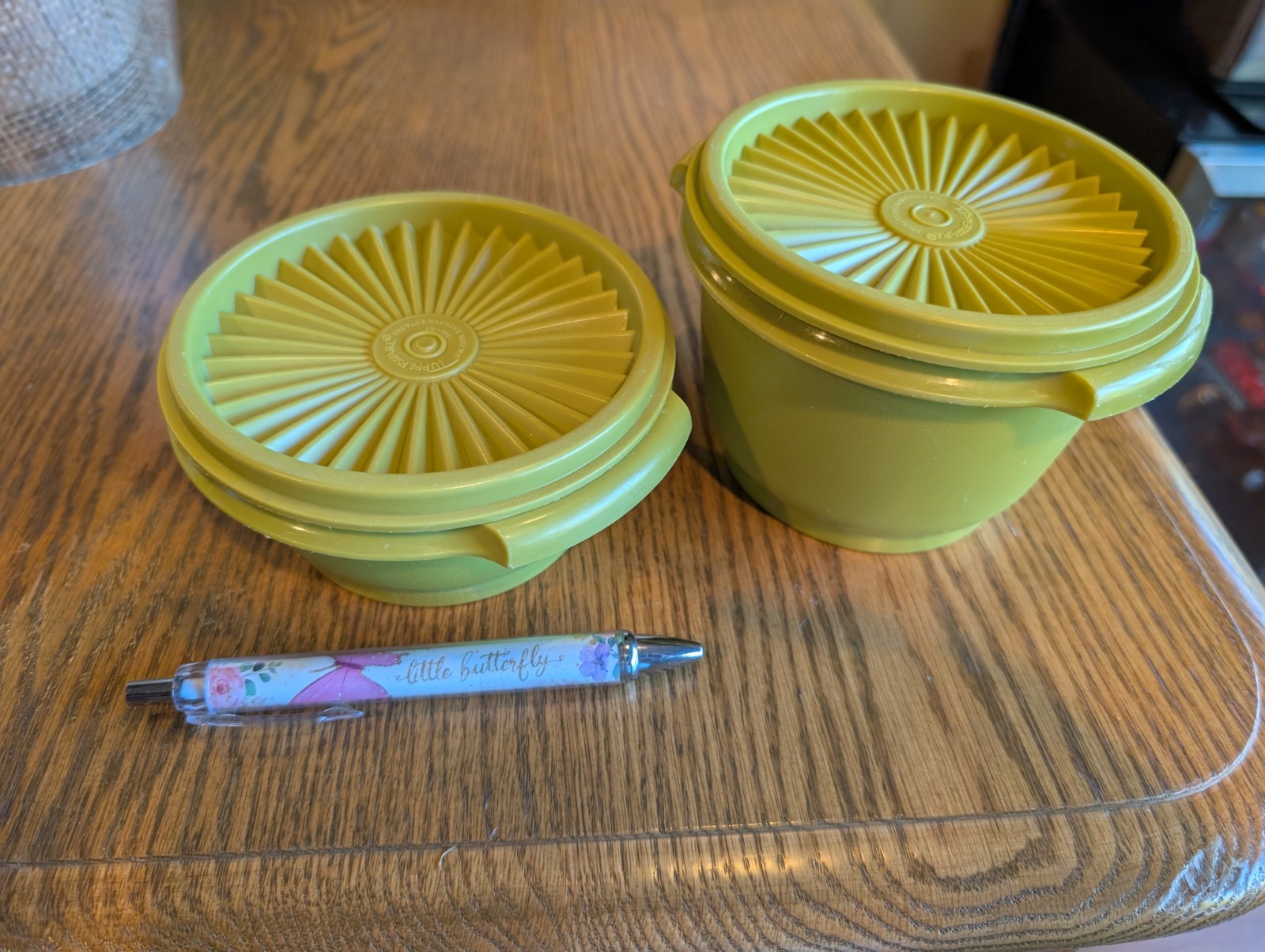 Vintage Tupperware Avocado Servalier Bowls with Sunburst Lid Lot of 2