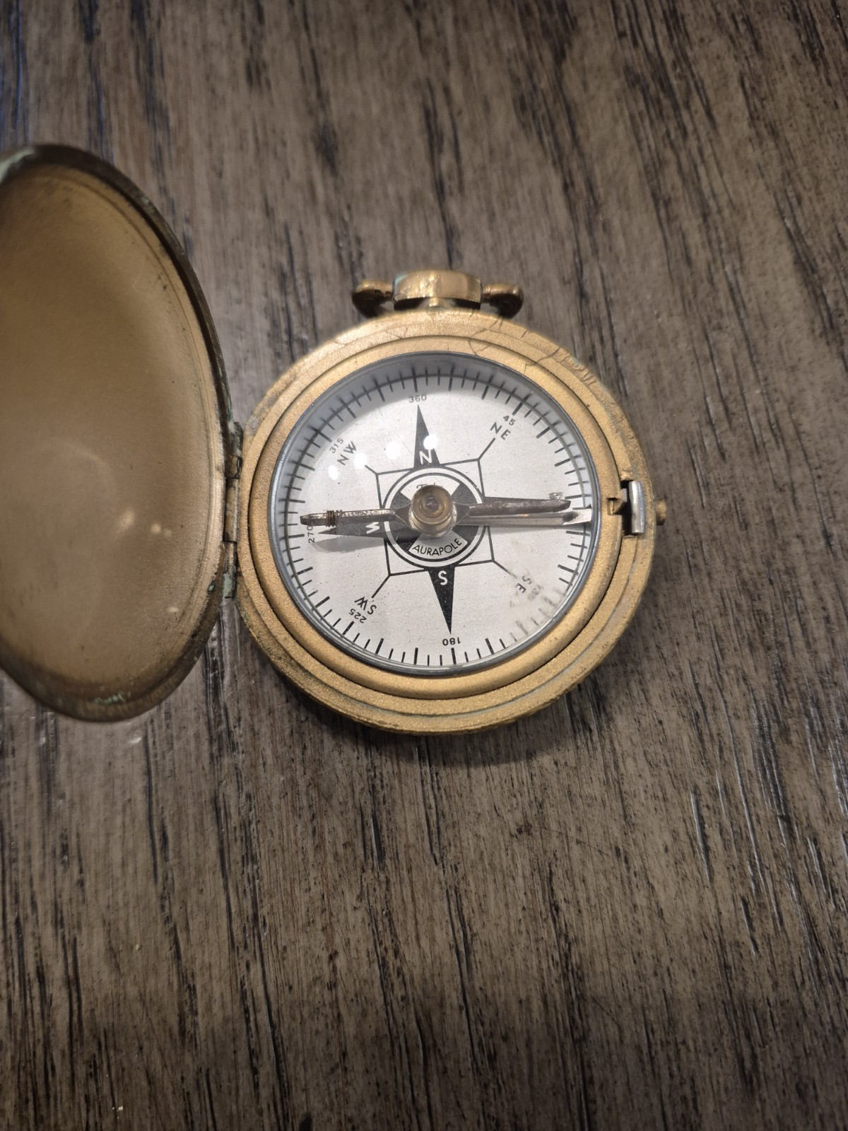 RARE WWII EARLY 20TH CENT ANTIQUE US TAYLOR AURAPOLE BRASS POCKET FIELD COMPASS
