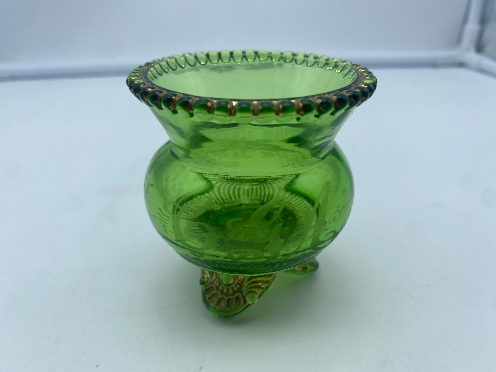 EAPG Emerald Green Gold  Souvenir Glass TOOTHPICK HOLDER    d5a