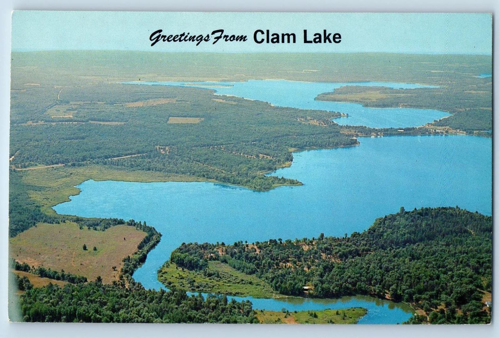 Siren Wisconsin WI Postcard Greetings From Clam Lake Bird's Eye View c1960's