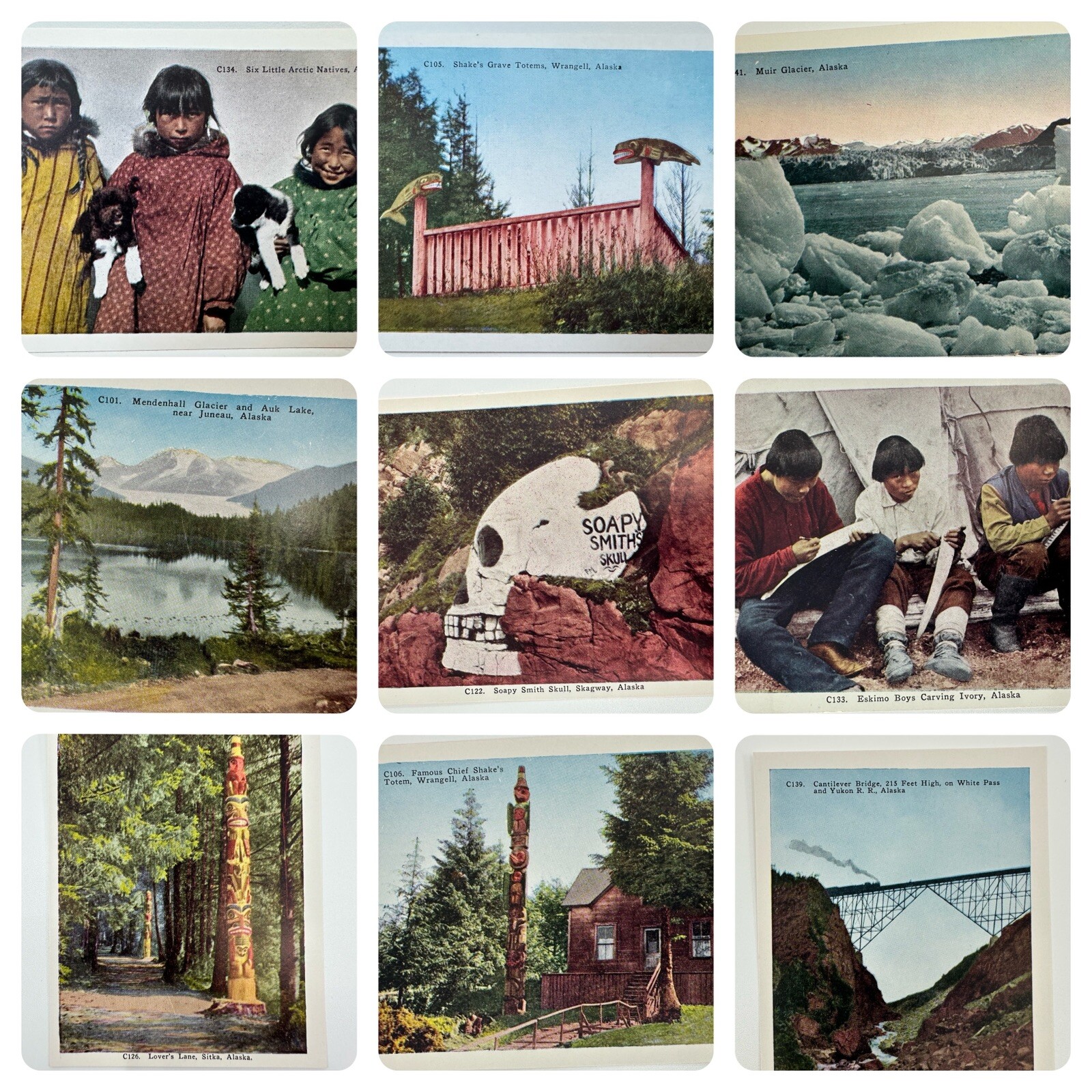 Vintage HHT Postcard Lot of 11, Alaska, *Unposted* Eskimos, Totem Poles NOS New