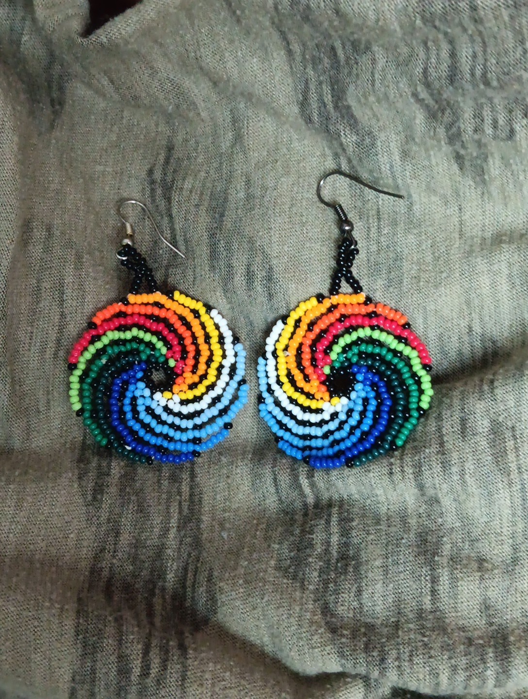 Huichol Unique Dangle Multi-Color Swirl Earrings