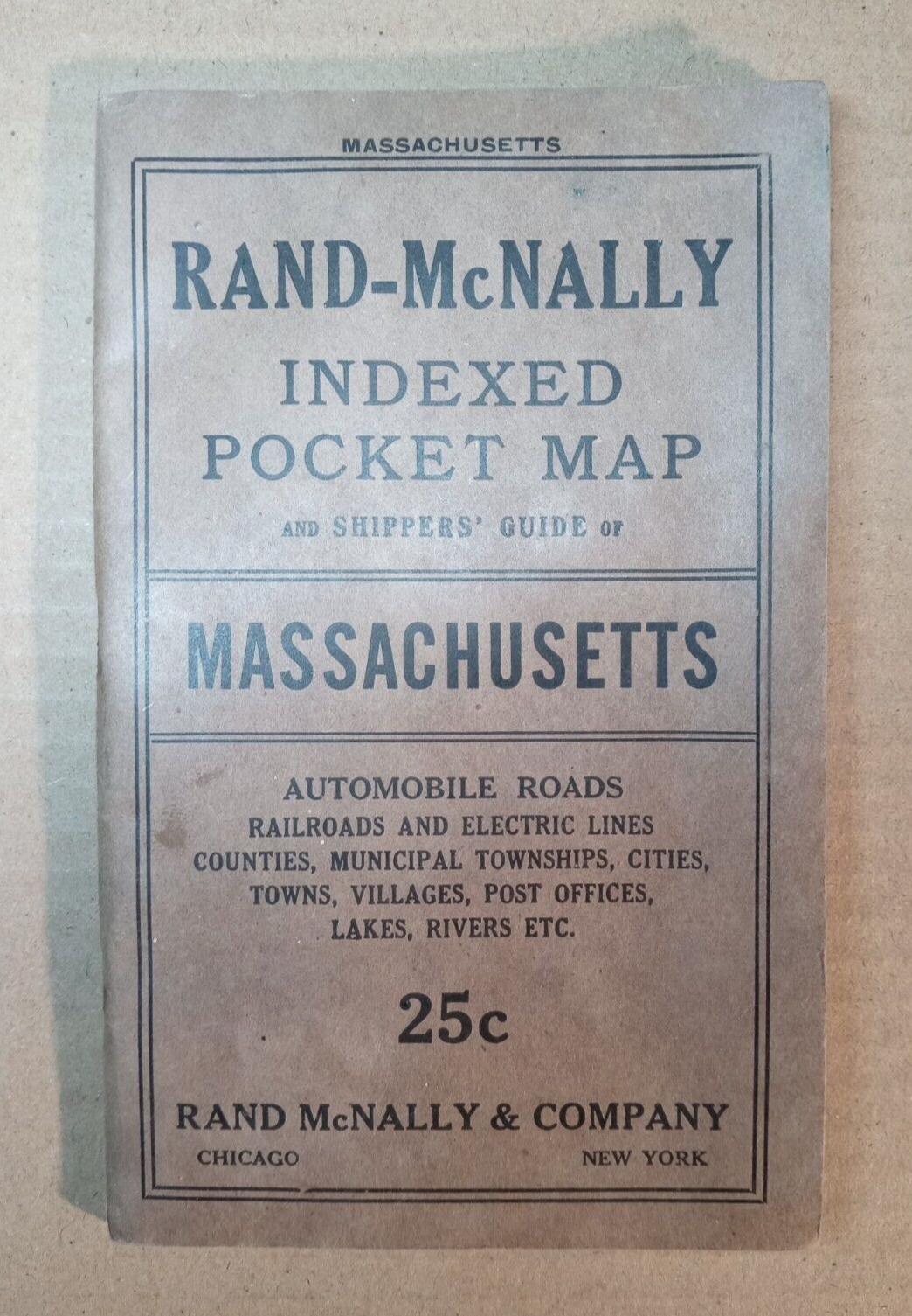 Antique 1917 Rand McNally / Indexed Pocket Map Tourists\' and Shippers\' Guide MA