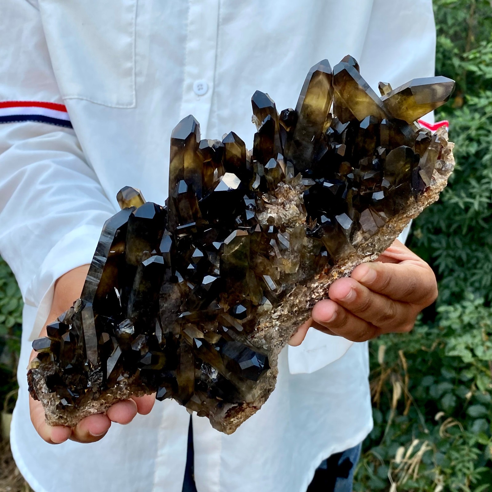 3.4LB Natural quartz obelisk smoked yellow crystal pillar energy