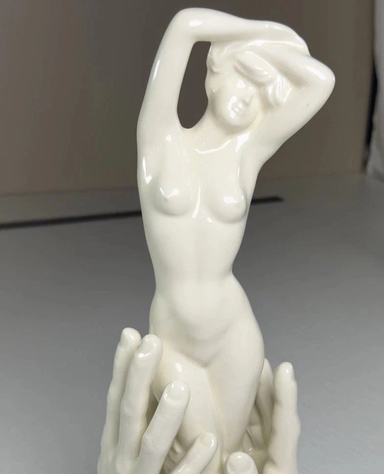 Modernist  Nude Woman’s On Hands Ceramic Sculpture