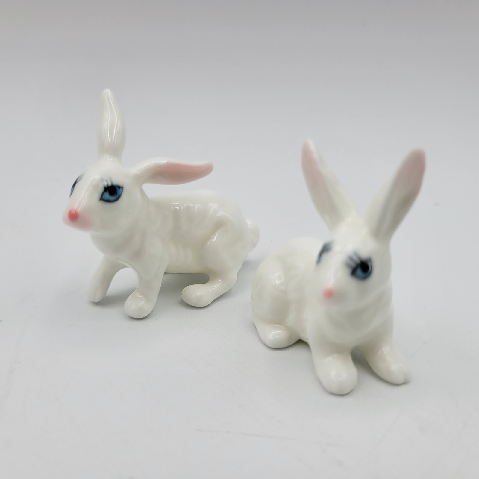 Miniature Bunny Rabbits (2) Bone China Vintage Hand Painted