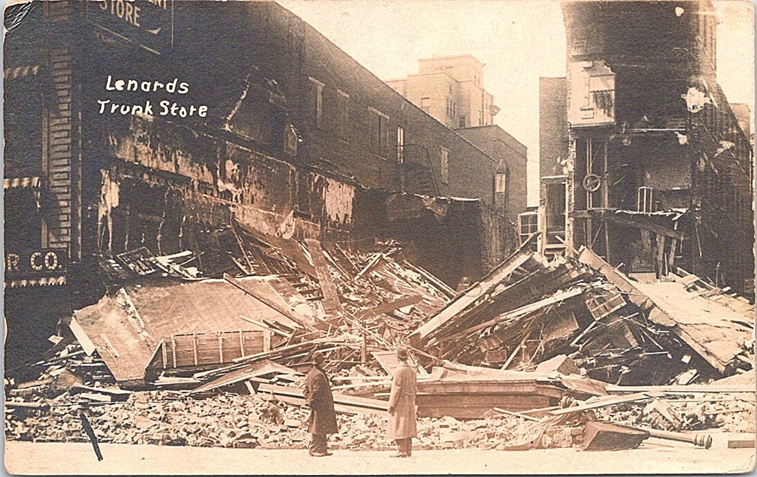 RPPC Rochester New York City Scene Lenard\'s Trunk Store Fire early 1900s