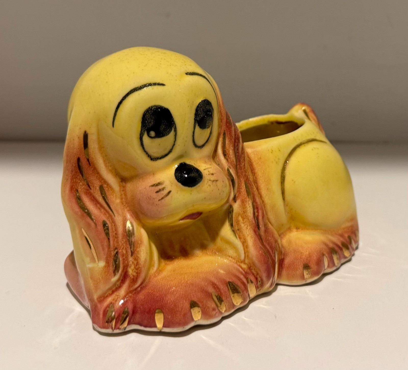 Vintage Royal Copley Cocker Spaniel Dog Planter – Gold Accents