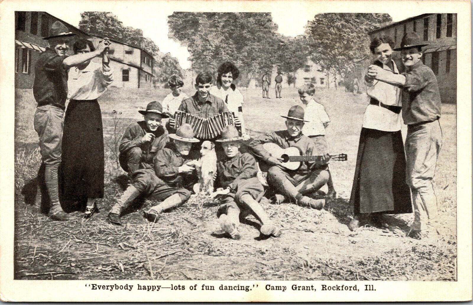 Vtg Soldiers Dancing Social US Army Camp Grant Rockford Illinois IL Postcard
