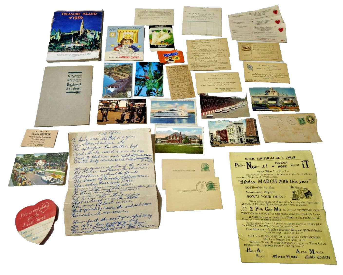Authentic Vintage Ephemera Paper Lot Postcards Mixed Media 1914 1934 1940 etc