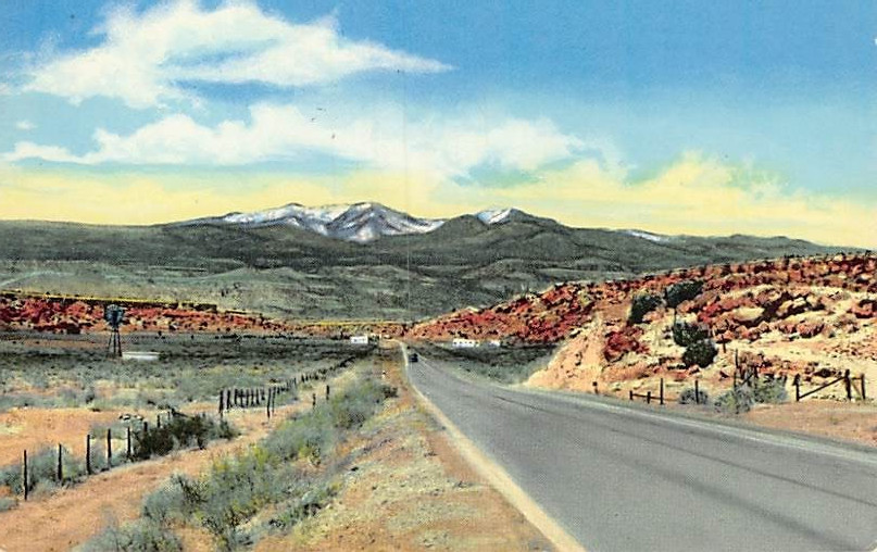 Postcard NM: Mt. Taylor from Highway 66, Grants, New Mexico, 1960\'s