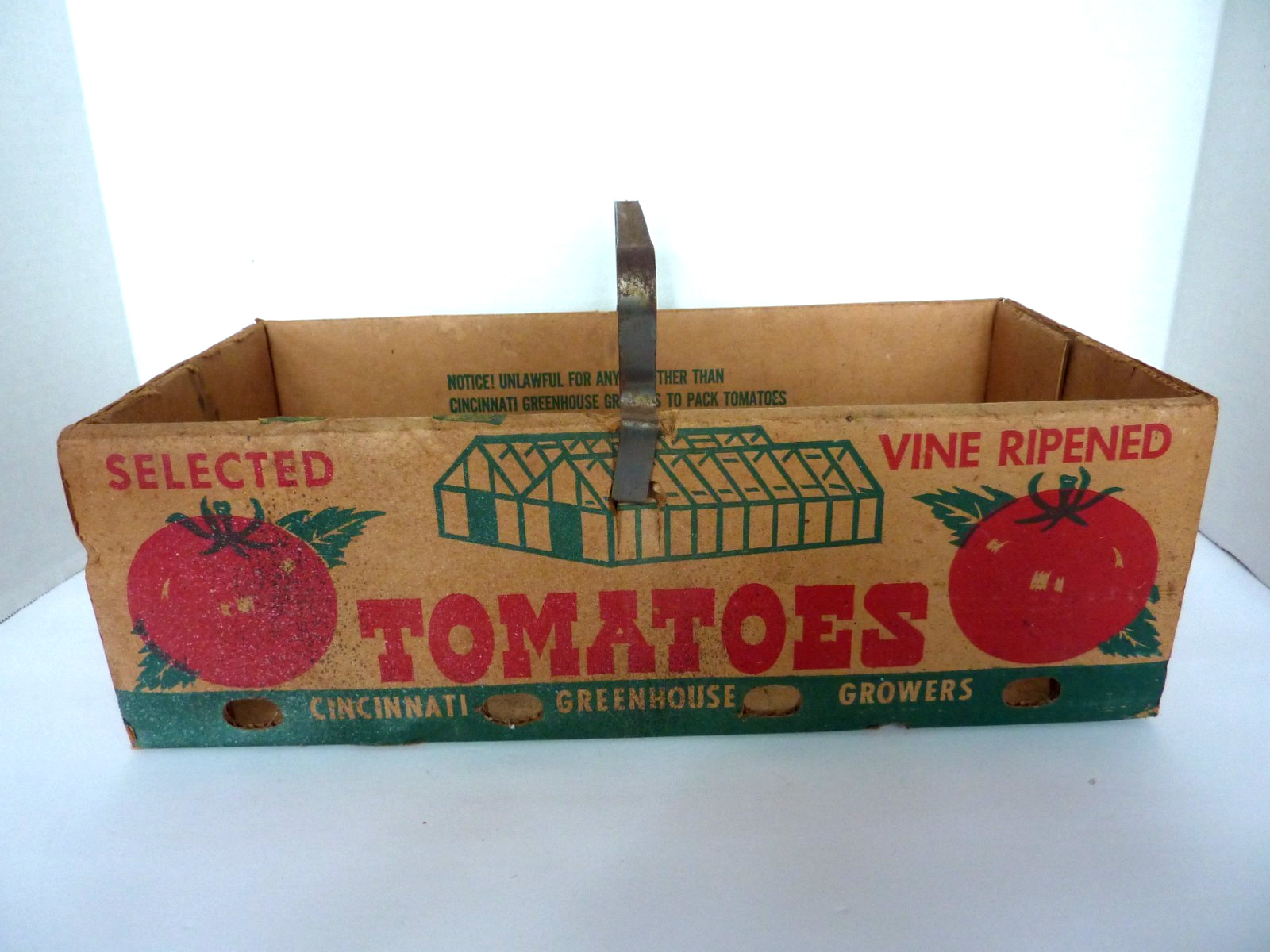 Vintage Cardboard Tomato Carrying Box Basket w/ Metal Handle 8\