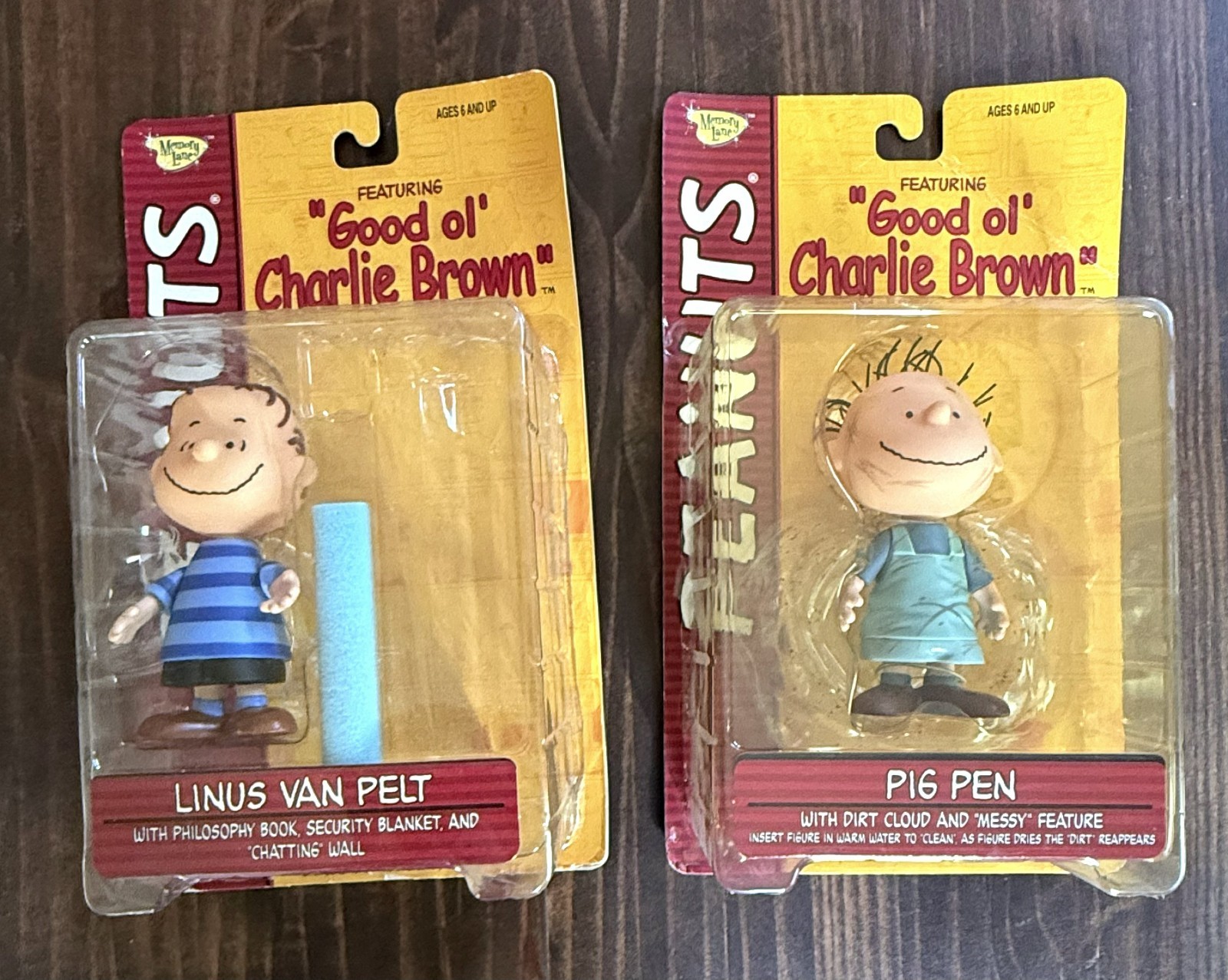 2002 Peanuts Memory Lane Pig Pen NIB & Linus Figure Lot Playing Mantis