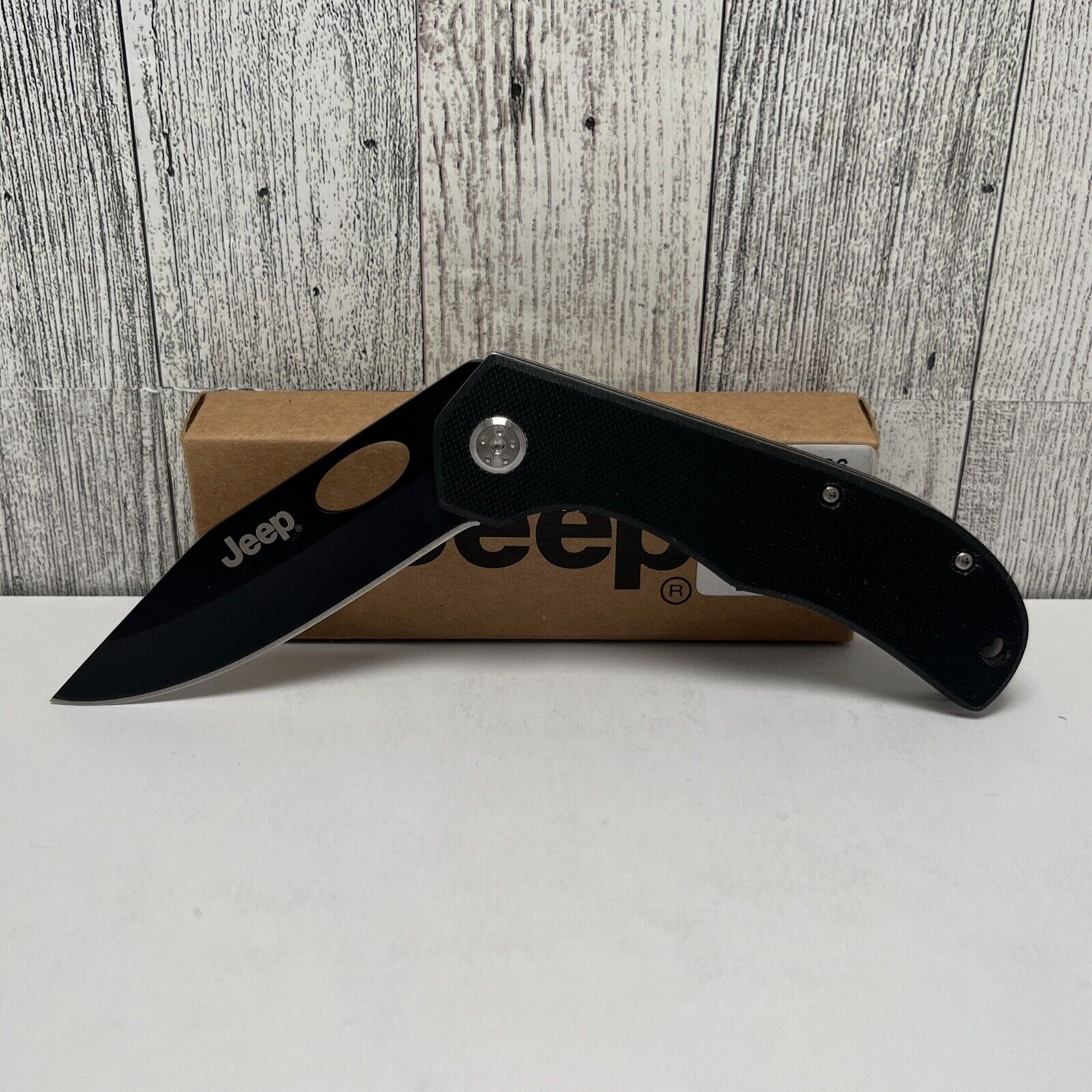 Jeep Folding Pocket Knife #440 Stainless Black Blade New