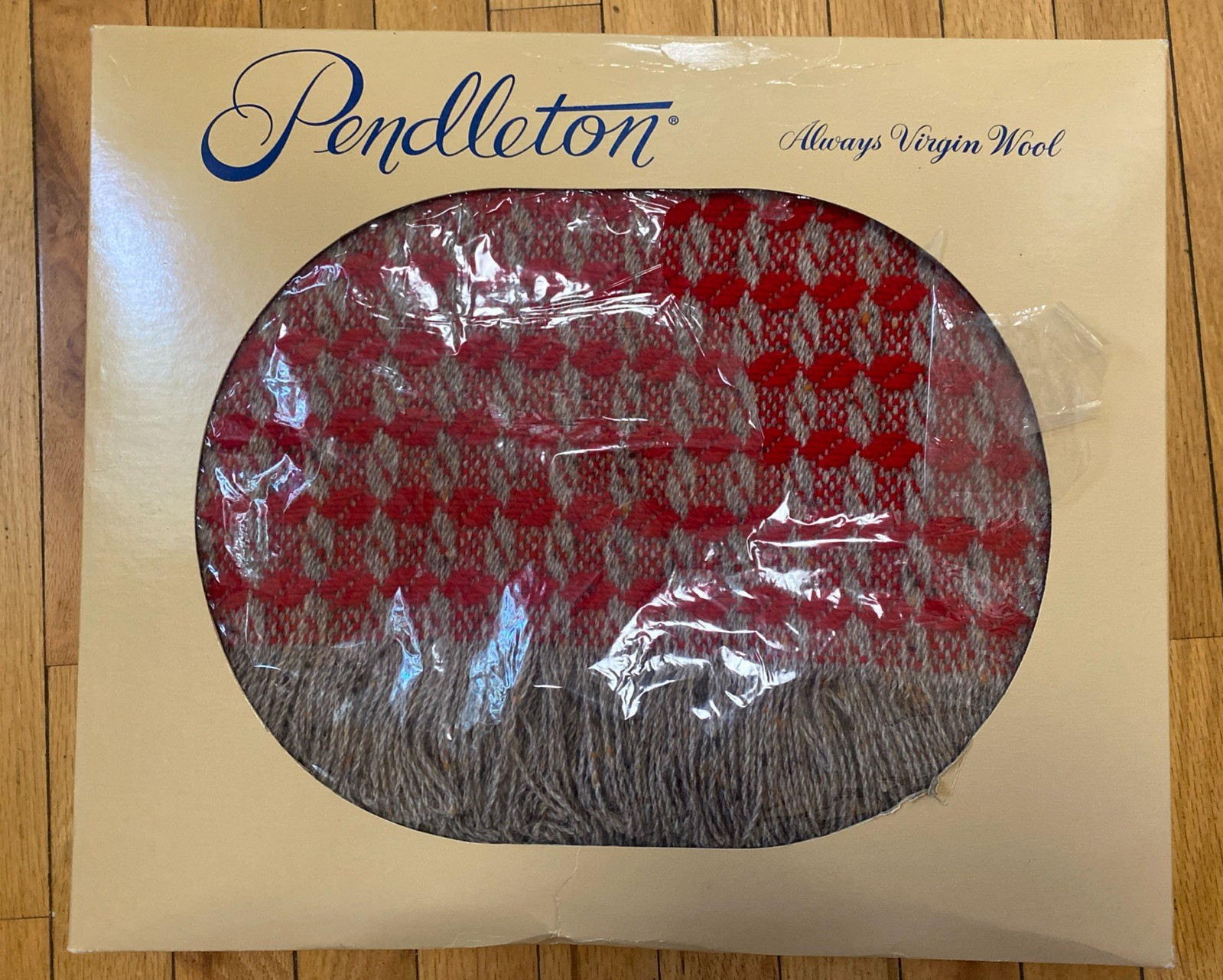 Vintage “New” Pendleton Wool Blanket In Box Red Gray Brown Flecks 57 X 64 Throw