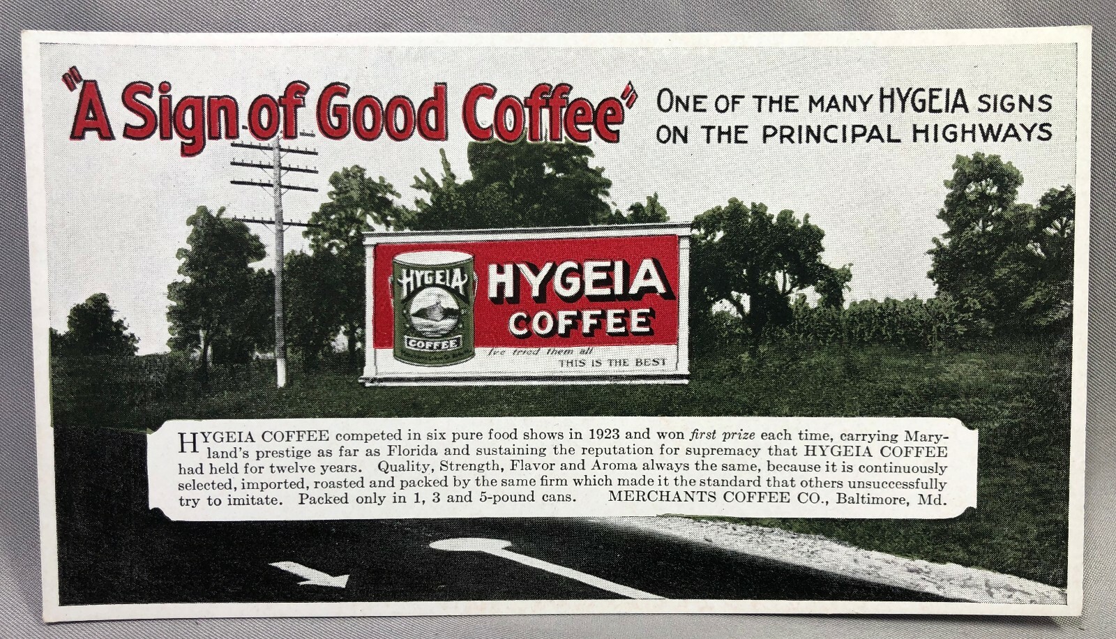 1920s HYGEIA Sign of Good COFFEE Baltimore ADVERTISING Ink BLOTTER Antique EX+