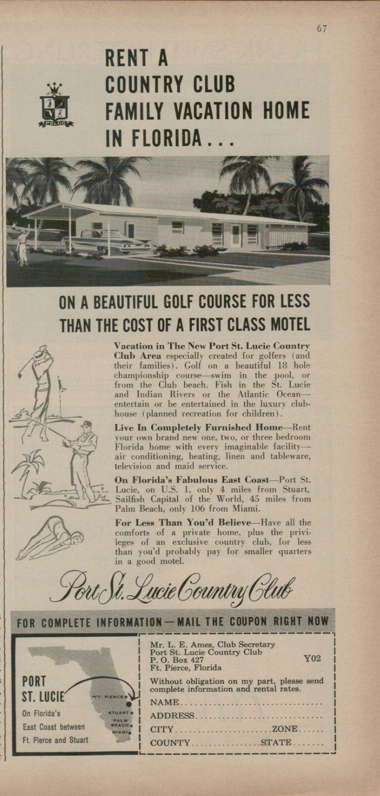 1960 Port St. Lucie Country Club Family Vacation Home Florida VINTAGE PRINT AD