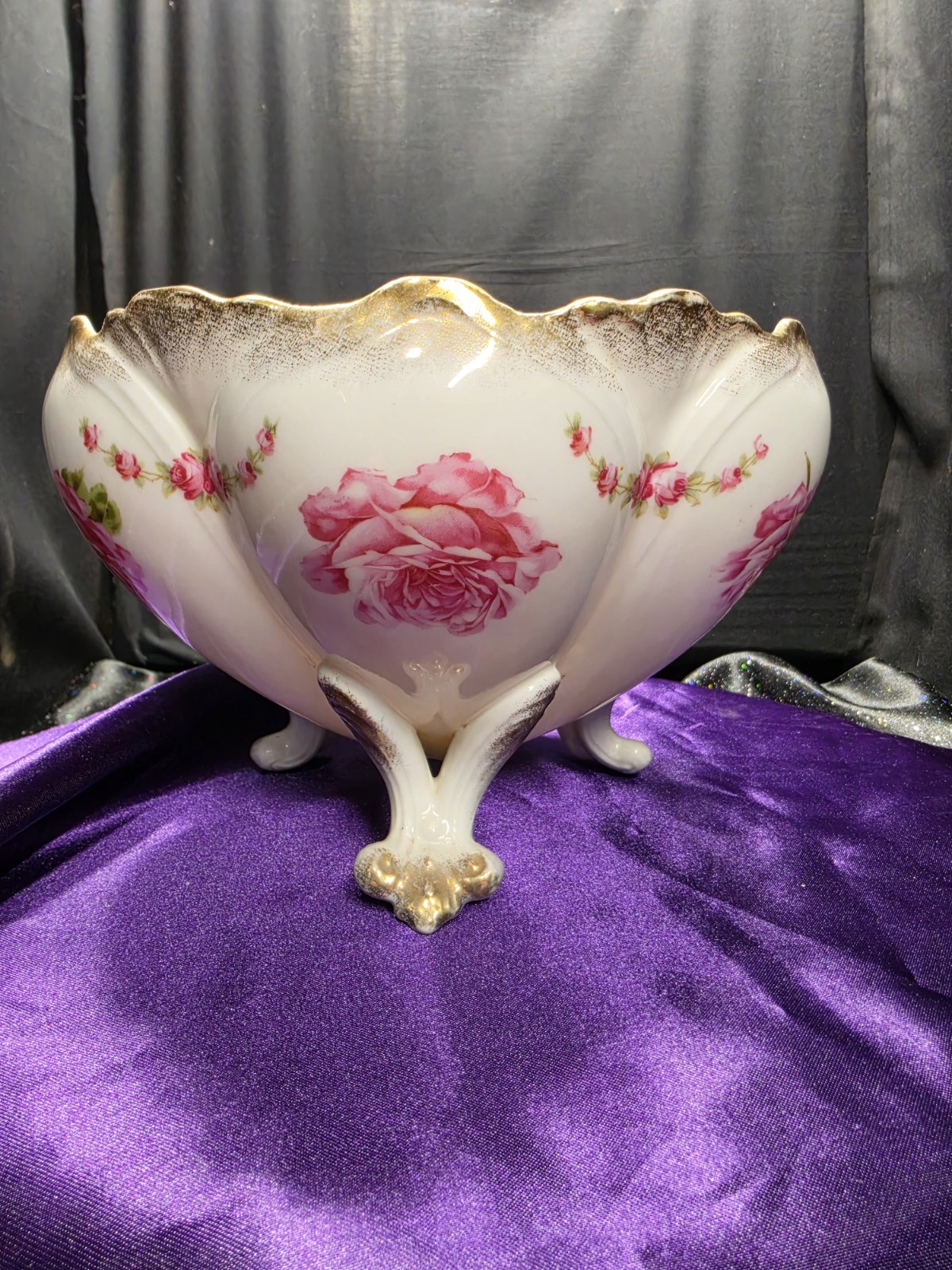 vintage three-footed porcelain centerpiece bowl is in the vintage three-footed porcelain centerpiece bowl is in the