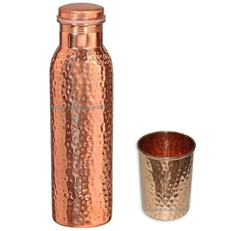 100% Pure Copper Hammered Water Bottle 1000 ml 1 Drinking Tumbler Glass 300 ml 100% Pure Copper Hammered Water Bottle 1000 ml 1 Drinking Tumbler Glass 300 ml