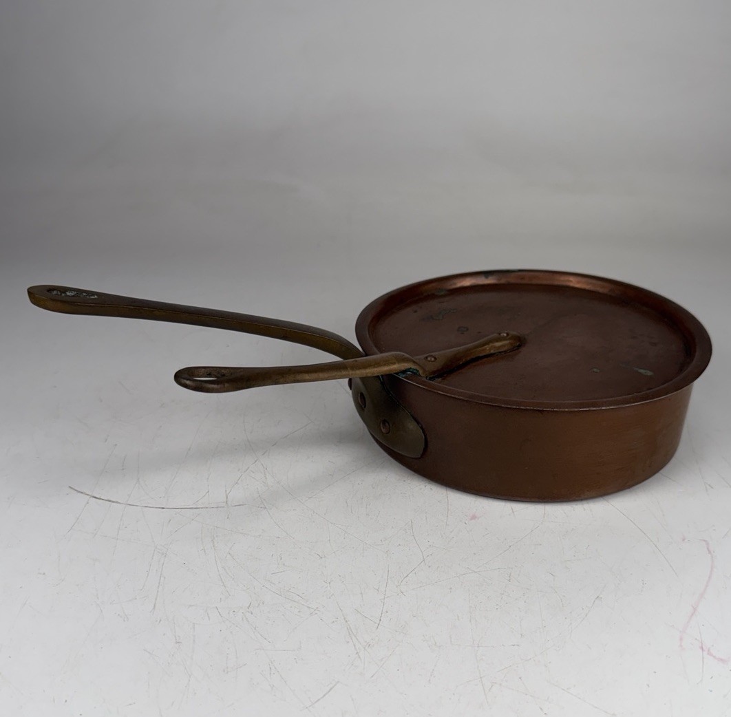 Waldow Brooklyn NY Copper Saute Pan w/ Lid Tin Lined Brass Handle 16cm 6.5\