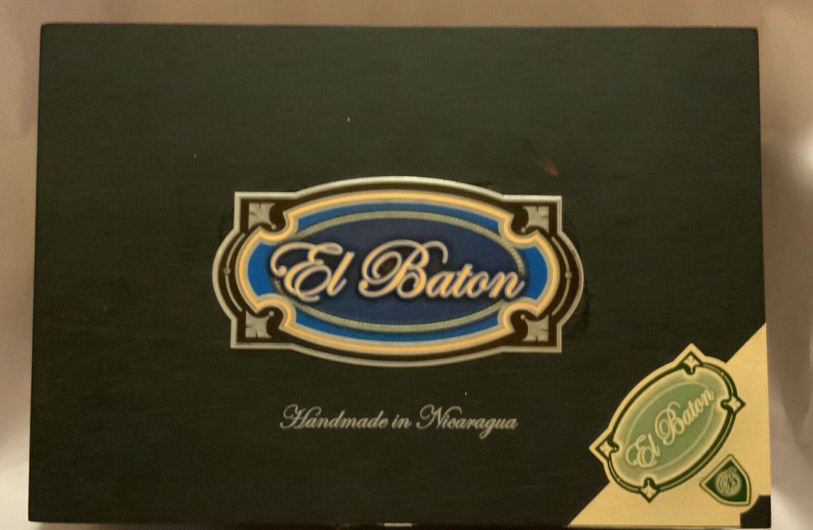 El Baton Empty Wooden Cigar Box 8.75”x6”x3” Navy Blue 