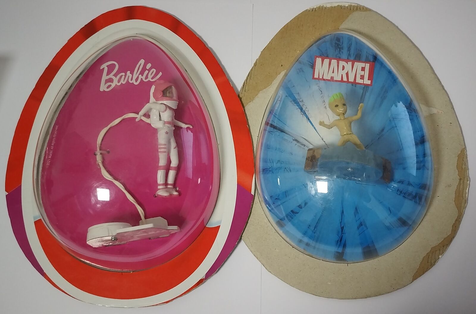 Kinder Surprise Easter Eggs Lot 2 Promo Figures Groot Astronaut Barbie Display