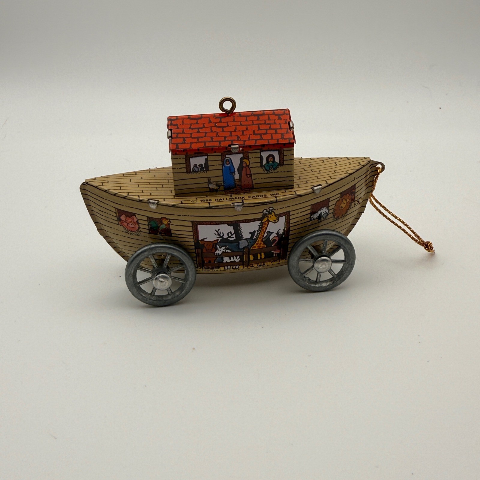 Vintage 1988 Hallmark Keepsake Noahs Ark Tin Christmas Ornament with Wheels Vintage 1988 Hallmark Keepsake Noahs Ark Tin Christmas Ornament with Wheels