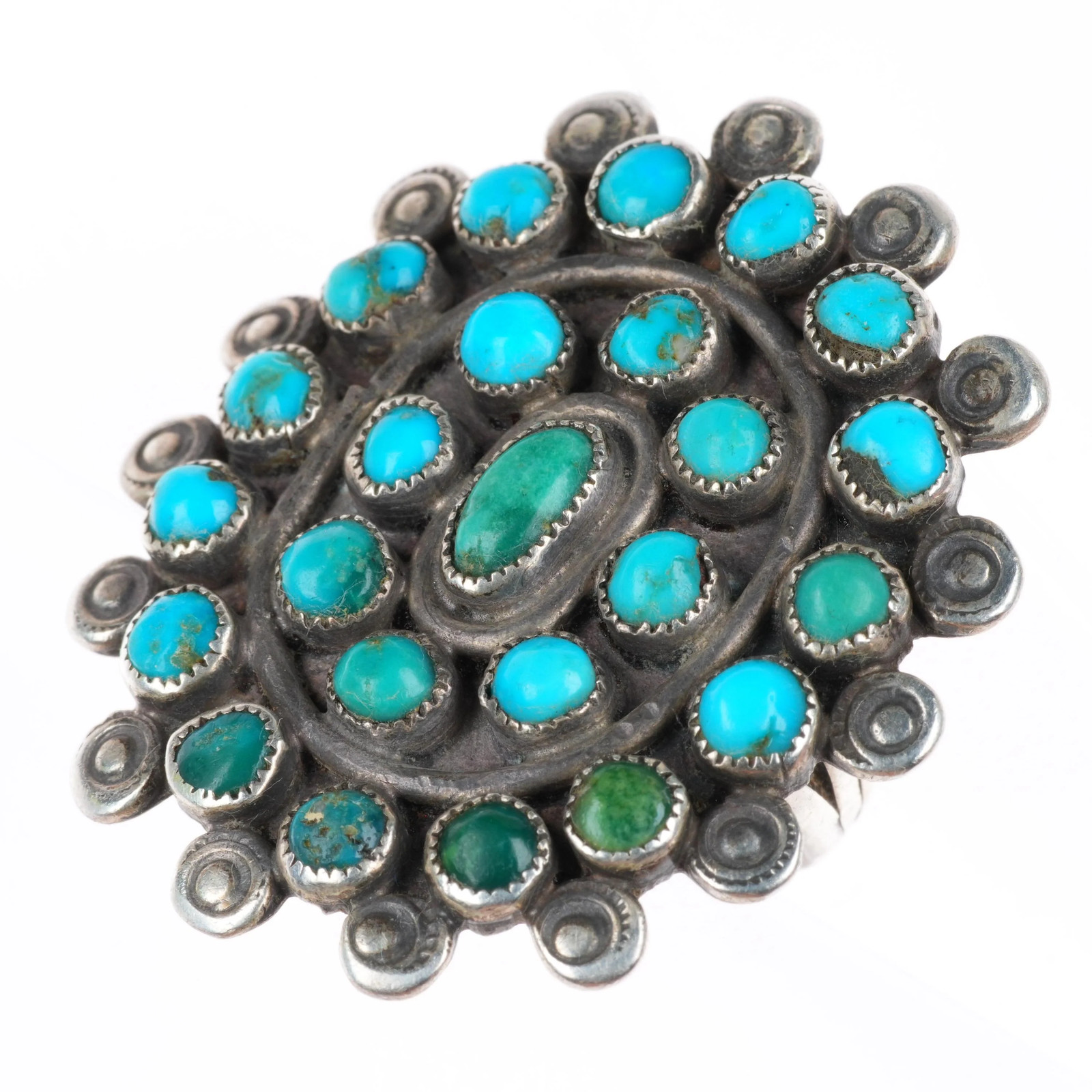 sz8.5 c1930-40's big vintage Zuni sterling silver snake eye turquoise ring