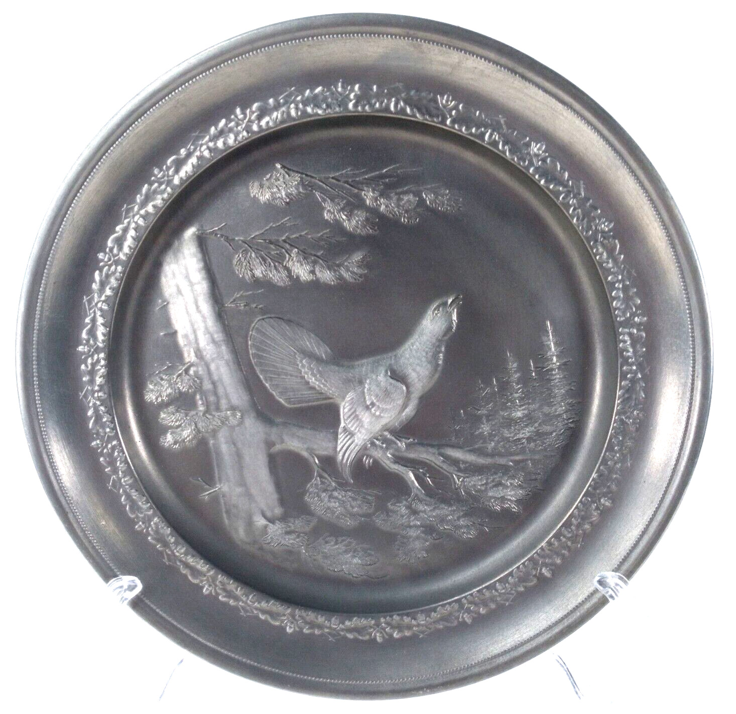 Vintage Innung Deutscher Zinn - Giesser Pewter Wall Plate Pheasant Grouse Huntin