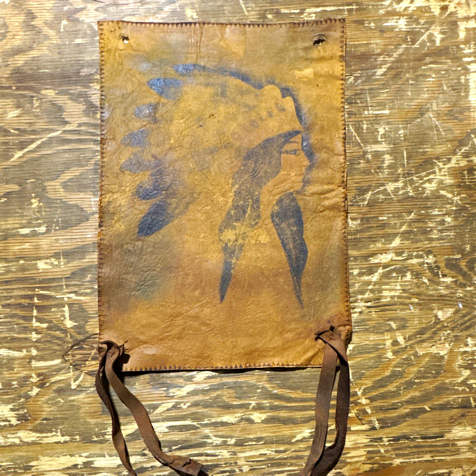 Vintage Native American Indian Chief Portrait Leather Wall Hanging Art Vintage Native American Indian Chief Portrait Leather Wall Hanging Art